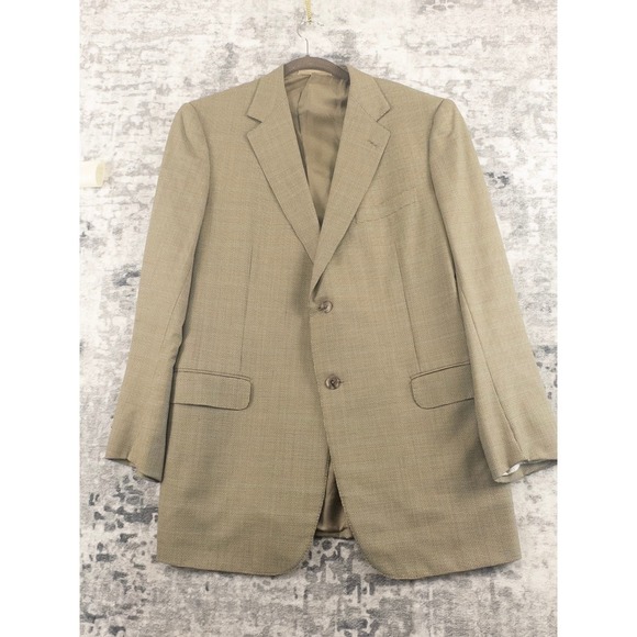 Ermenegildo Zegna Mens Tan Windowpane Houndstooth Wool Blazer Sport Coat 56L